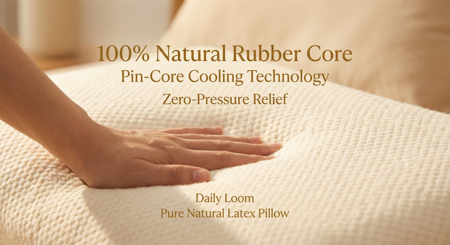 Daily Loom Pure Natural Latex Pillow (Slim 4") - Premium Spun Knitted Shell | Cooling, Lump-Free Takiya | Zero-Pressure Orthopedic Support for Stomach & Back Sleepers (26x16x4 Inch)