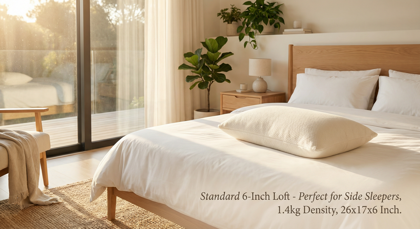 Daily Loom Pure Natural Latex Pillow (Standard 6") - Premium Spun Knitted Shell | Long-Lasting & Lump-Free (1.4kg) | Pin Core Cooling | Zero-Pressure Cervical Takiya for Side Sleepers (26x17x6 Inch)