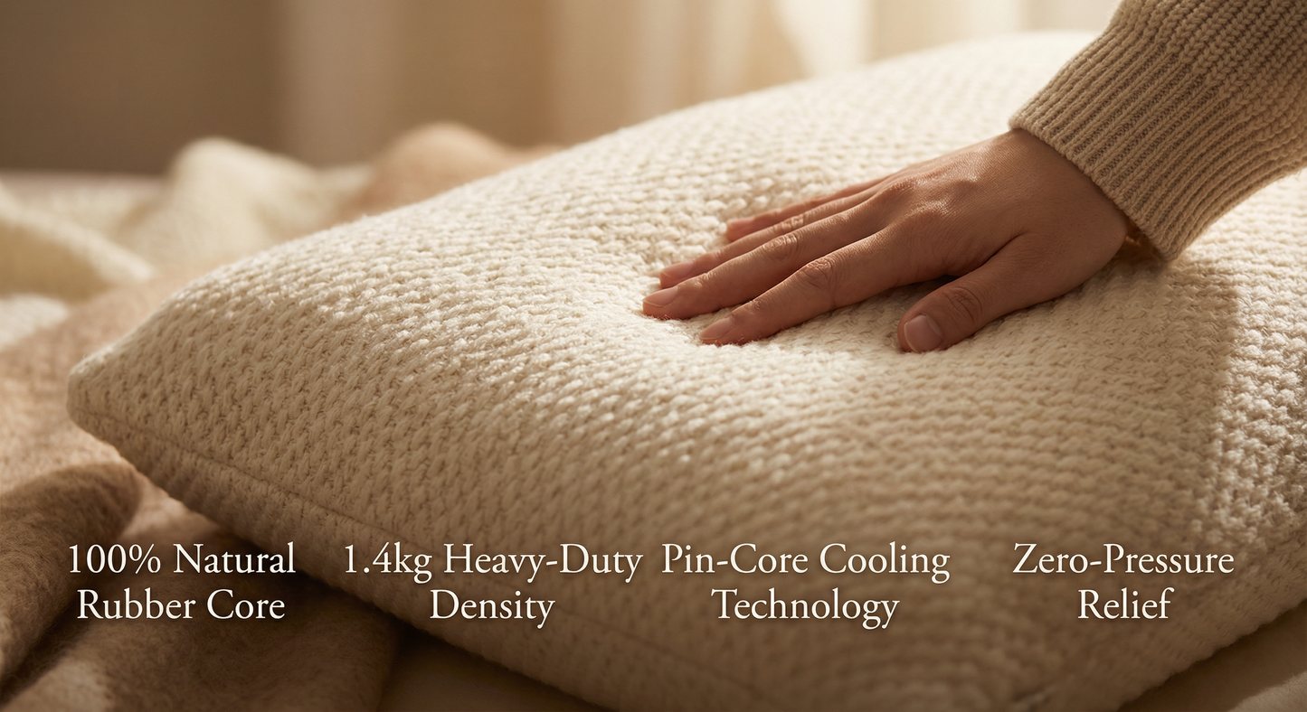 Daily Loom Pure Natural Latex Pillow (Standard 6") - Premium Spun Knitted Shell | Long-Lasting & Lump-Free (1.4kg) | Pin Core Cooling | Zero-Pressure Cervical Takiya for Side Sleepers (26x17x6 Inch)