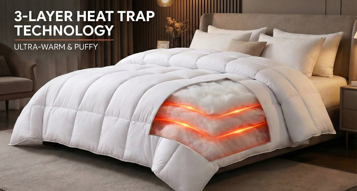 Daily Loom Premium King Size Duvet (White) - 300 GSM Microfiber Winter Comforter & Quilt | Ultra-Soft, Fluffy Warm Razai for Double Bed | Reversible, Lightweight 3-Layer Heat Trap Blanket